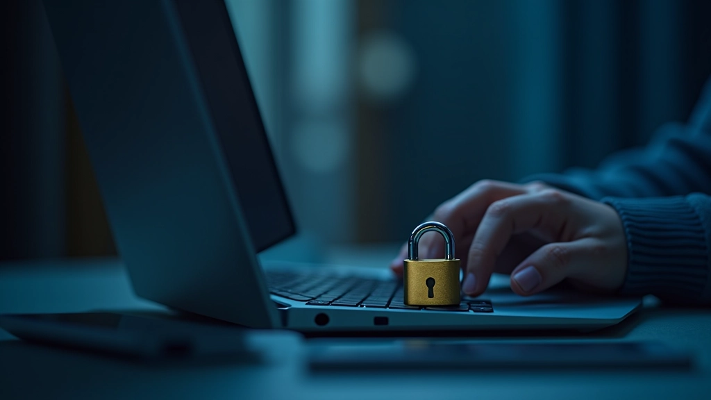 Drošības lukturis, dators un atslēga, kas simbolizē datu privātumu un drošību